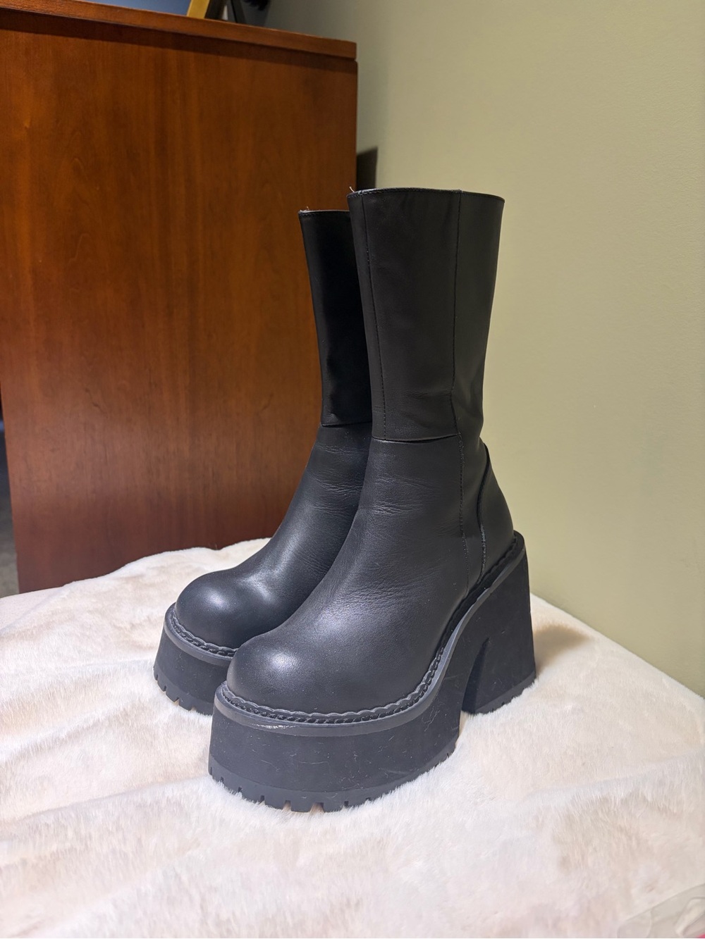 UNIF Parker Black High Platform Mid-Calf Boots